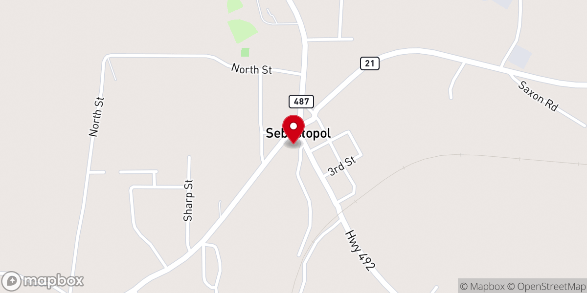 Map showing location of Sebastopol Baptist Church