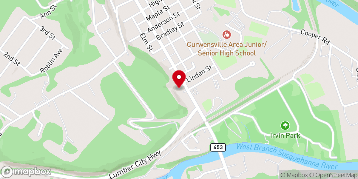 Map showing location of Curwensville Alliance Church