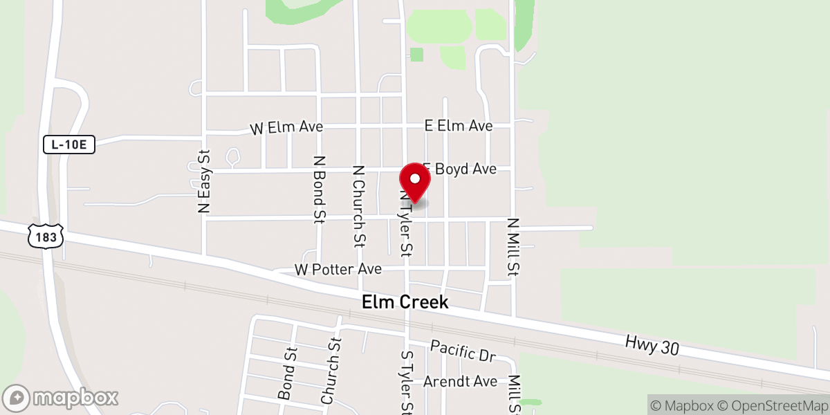 Map showing location of Elm Creek United Methodist Church