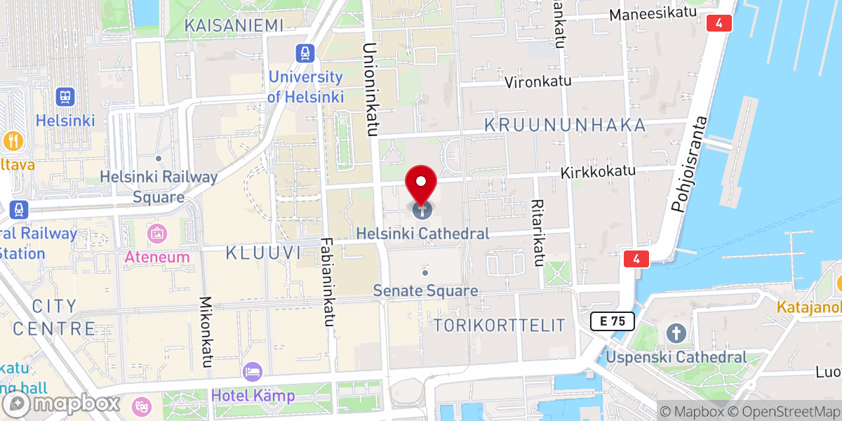 Map showing location of Helsingin tuomiokirkko