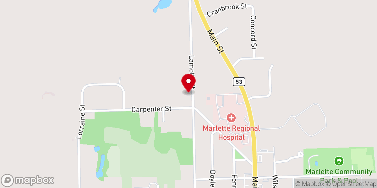 Map showing location of Marlette Apostolic Church