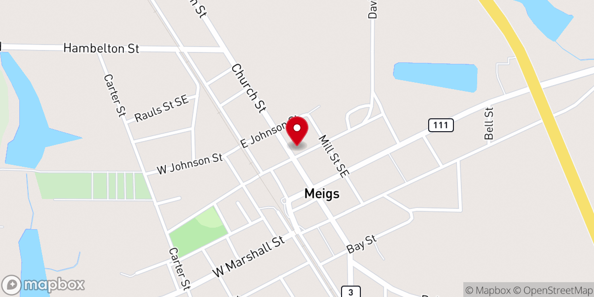 Map showing location of Meigs Baptist Church