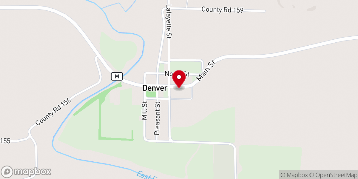 Map showing location of Denver Baptist Church