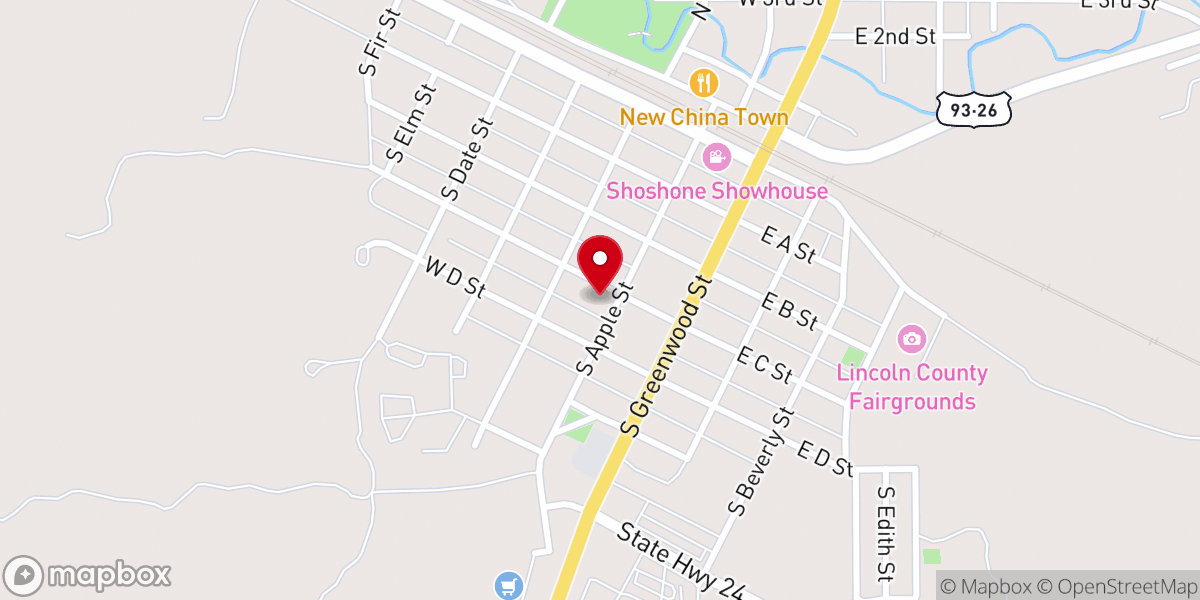 Map showing location of Shoshone United Methodist Church