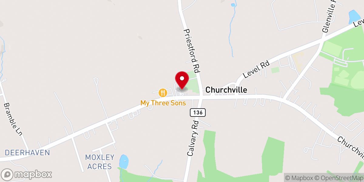 Map showing location of Churchville Presbyterian Church