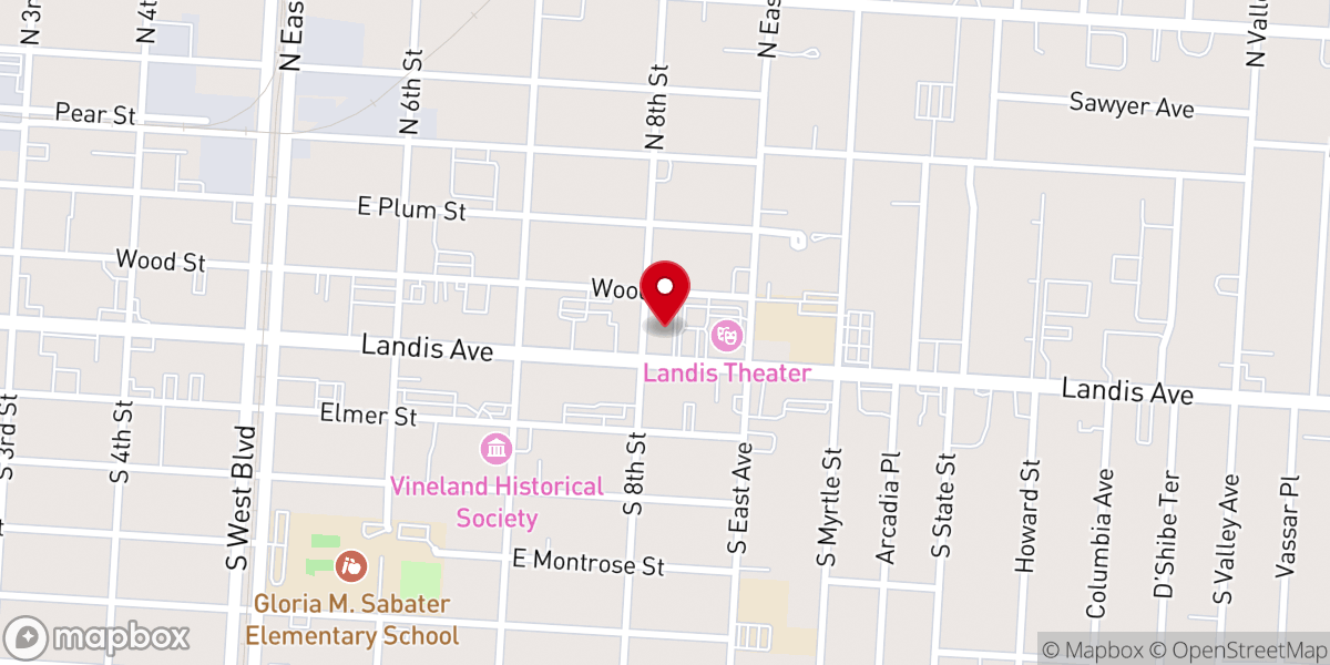 Map showing location of First Presbyterian Church Vineland