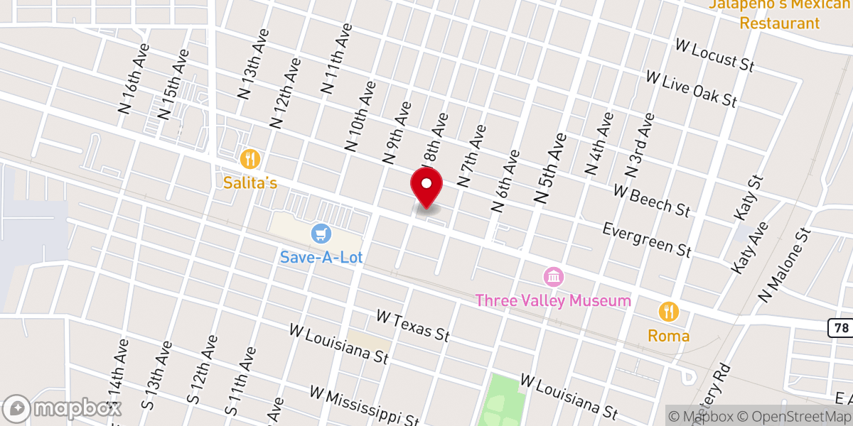 Map showing location of Victory Life Food Bank