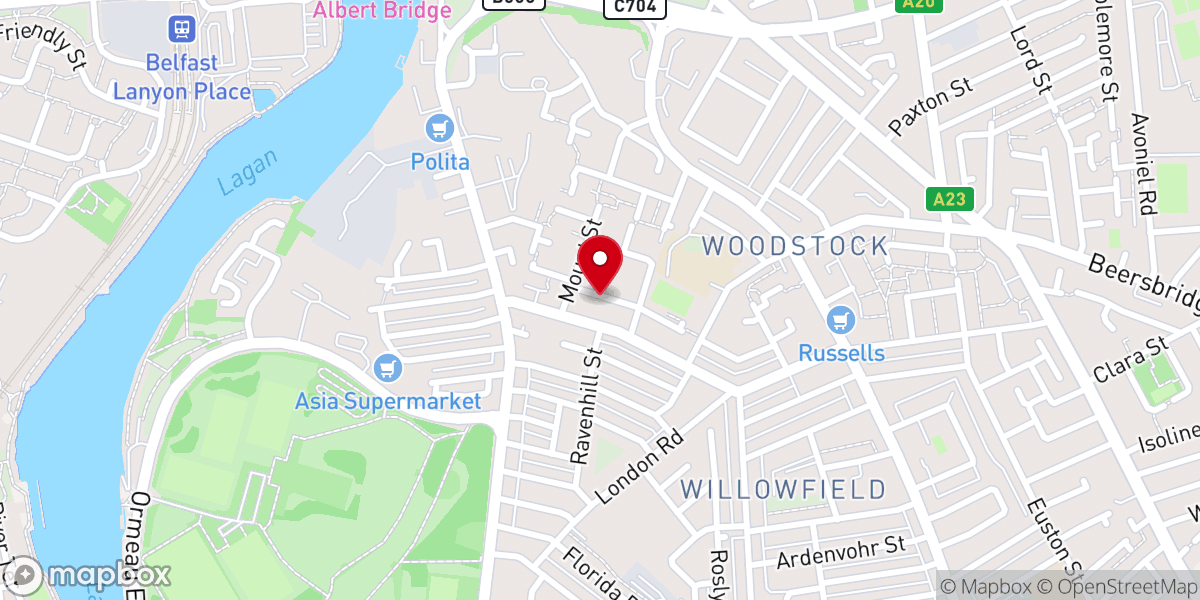 Map showing location of Rathmore Street Evangelical Church