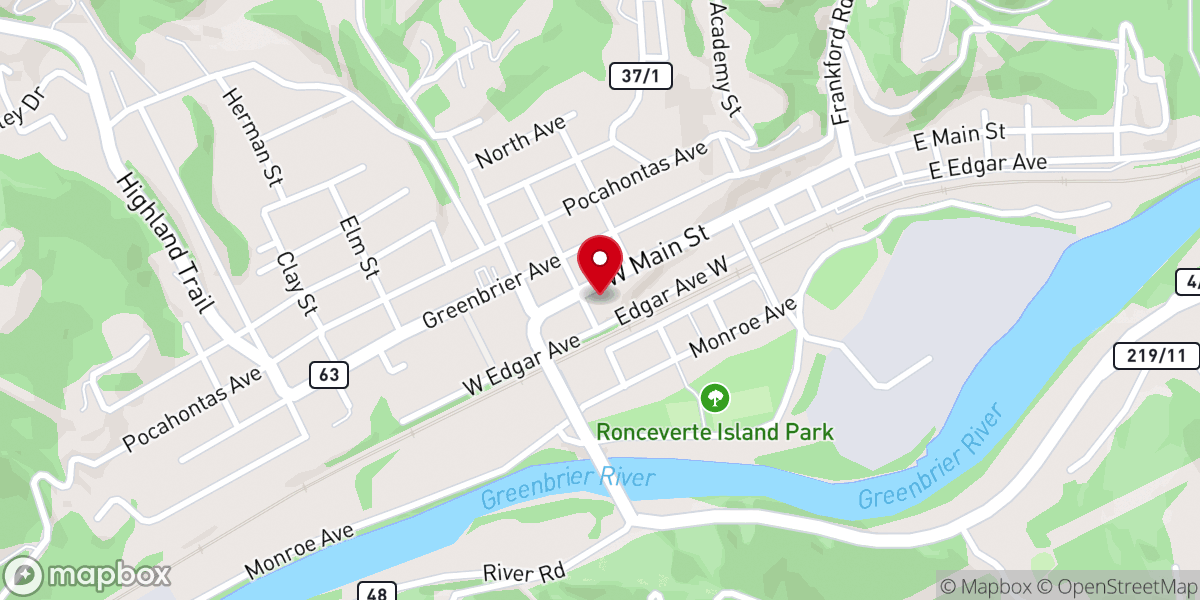 Map showing location of Ronceverte Baptist Church
