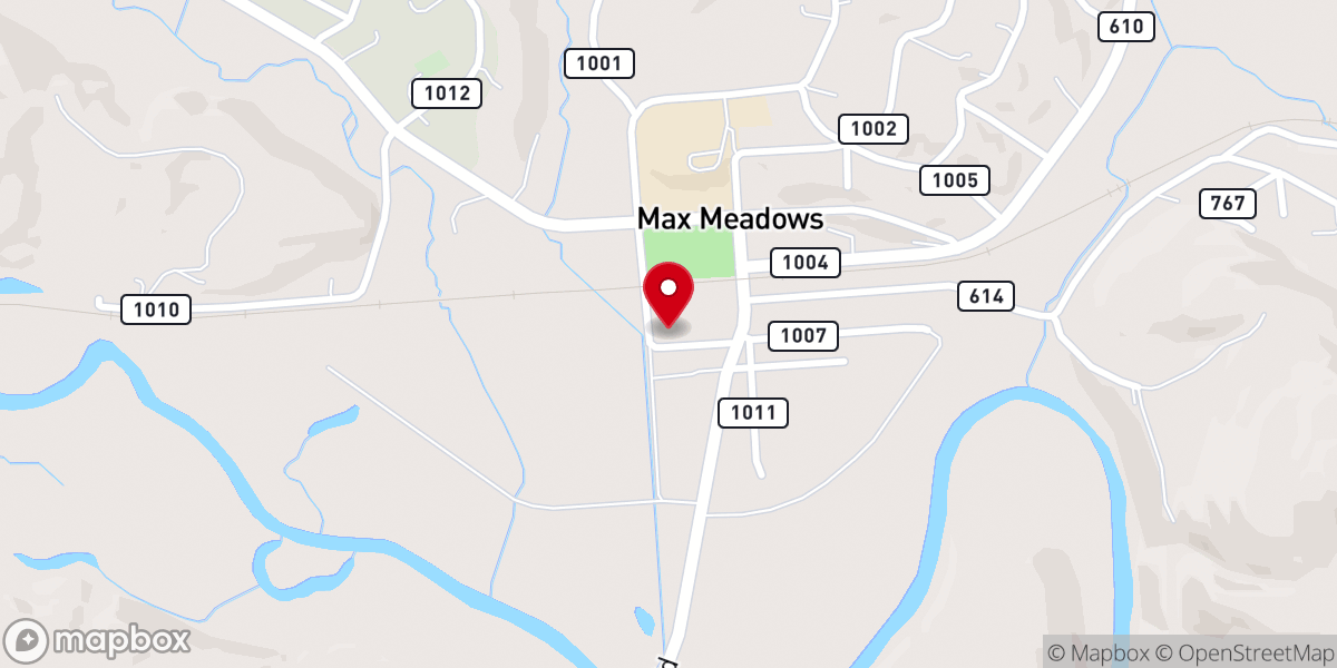 Map showing location of Max Meadows Pentecostal Hlnss