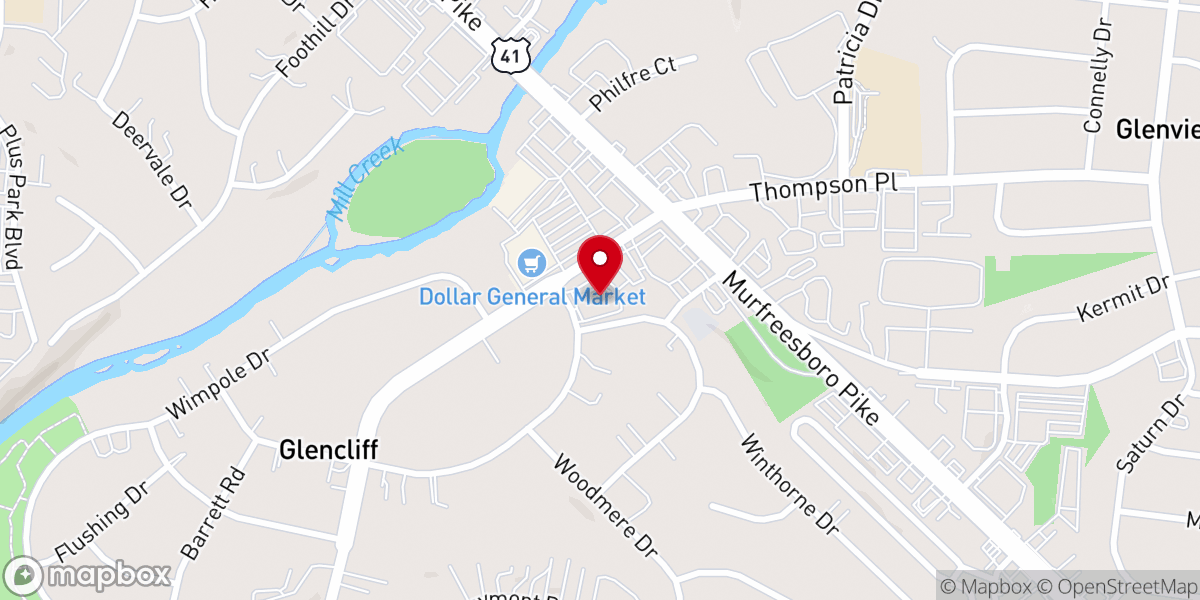 Map showing location of Glenwood Baptist Church