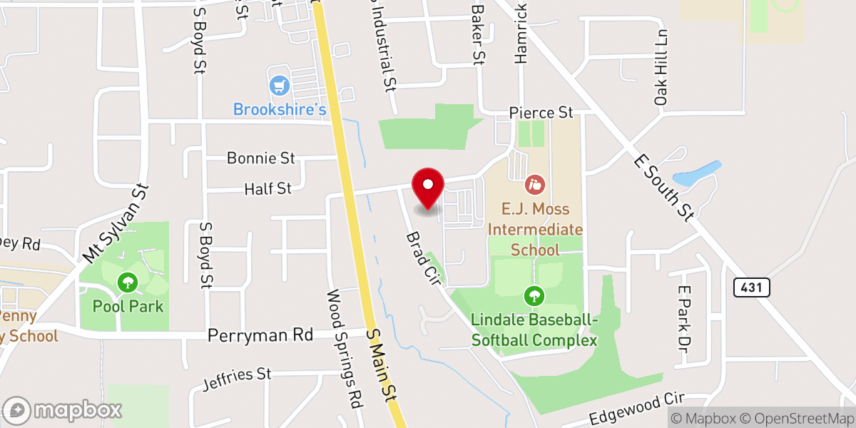 Map showing location of Lindale Assembly of God