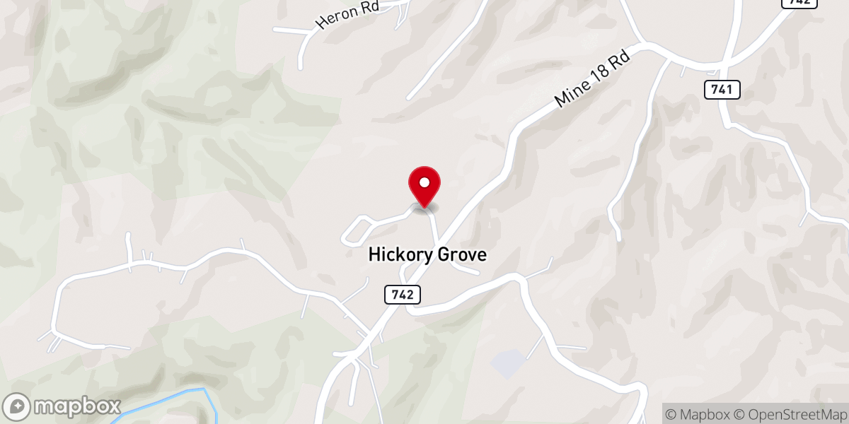 Map showing location of Lower Hickory Grove Baptist Church