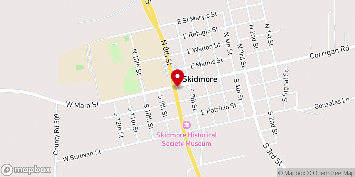 Map showing location of Church of faith Skidmore Texas