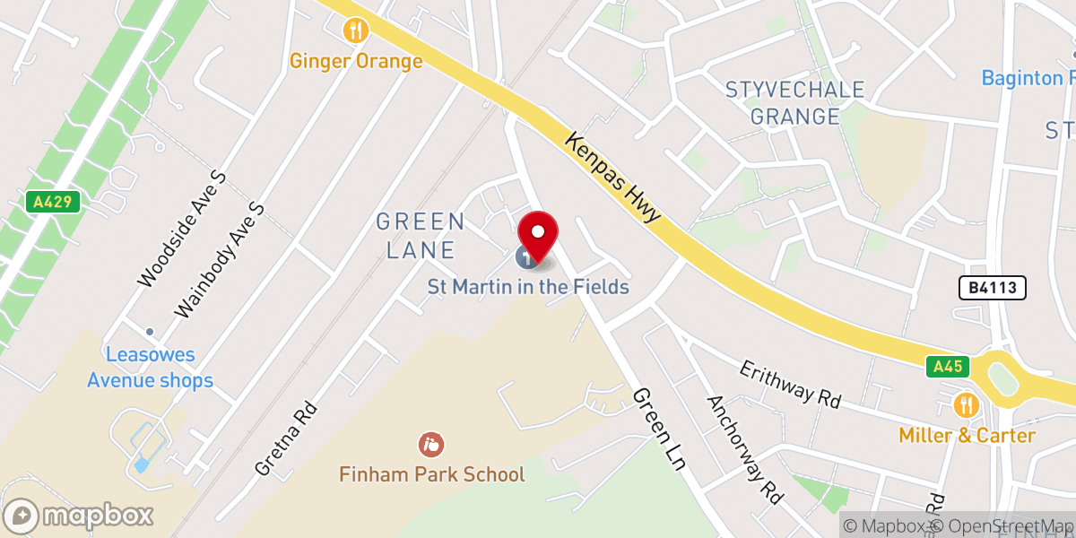 Map showing location of Saint Martin's Finham