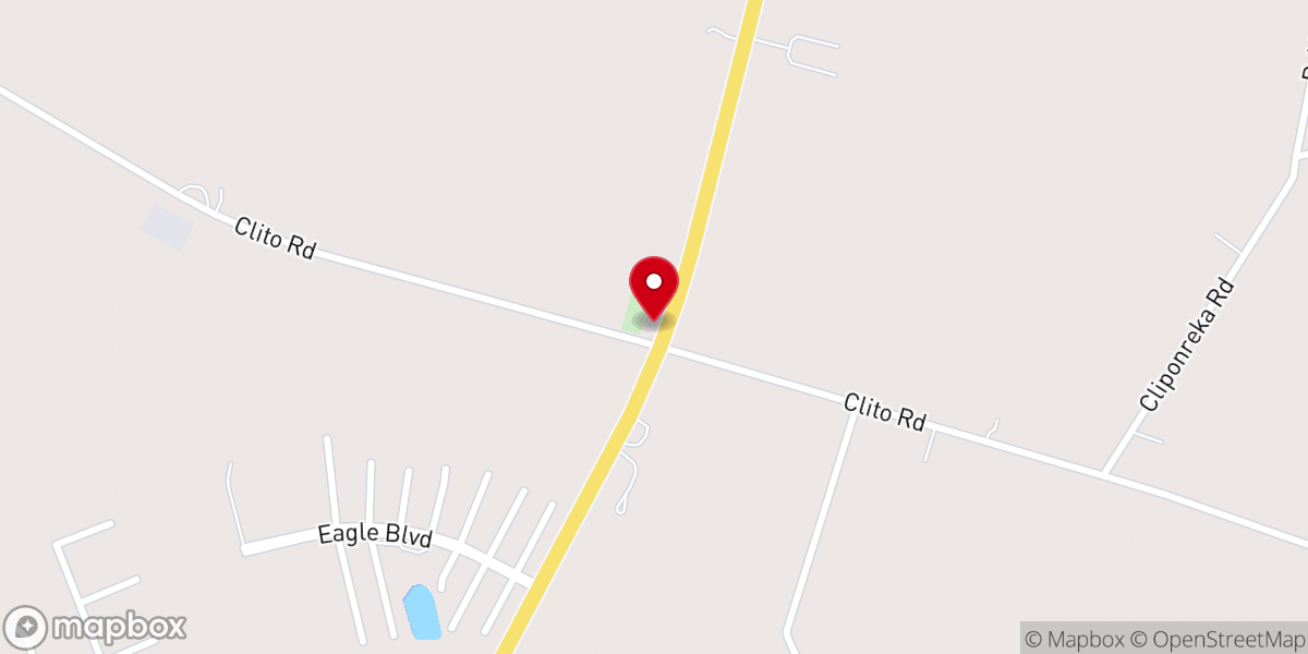 Map showing location of Clito Baptist Church