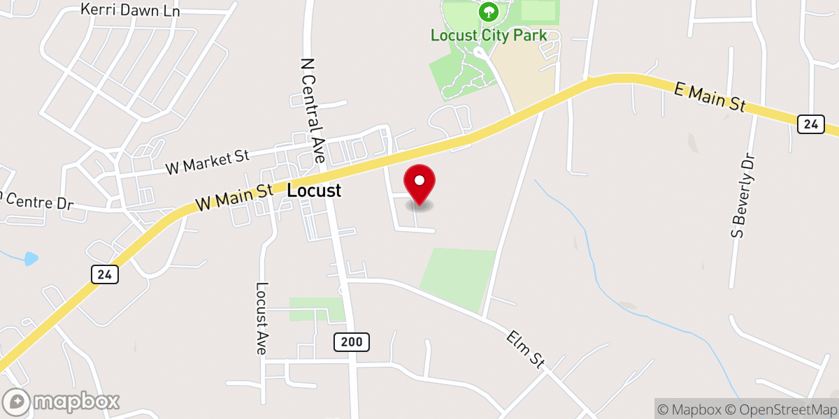 Map showing location of Locust United Methodist Church
