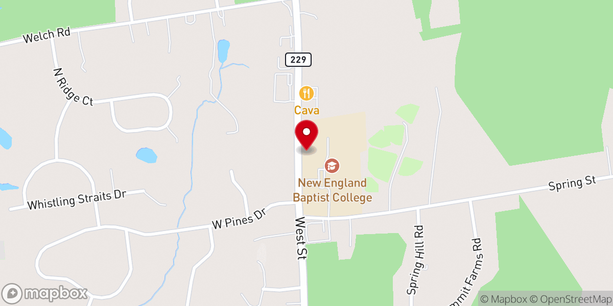 Map showing location of New England Baptist College
