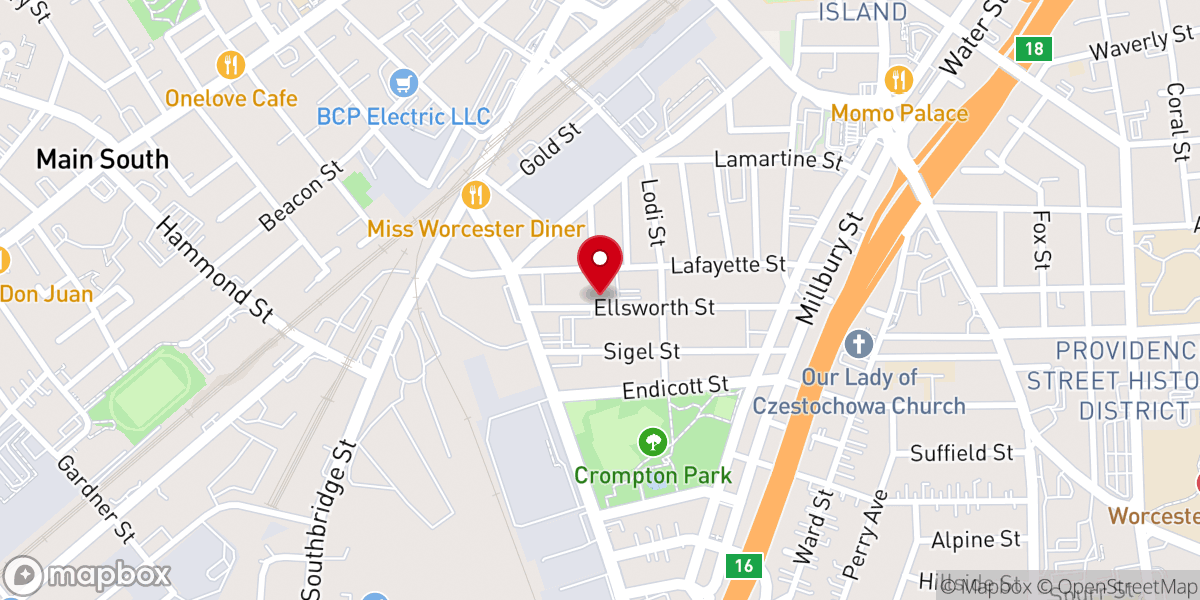 Map showing location of Evangelical First Haitian Baptist of Worcester