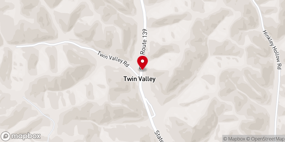 Map showing location of Twin Valley Baptist Church