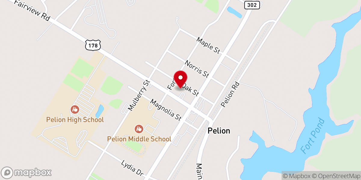 Map showing location of Pelion Baptist Church
