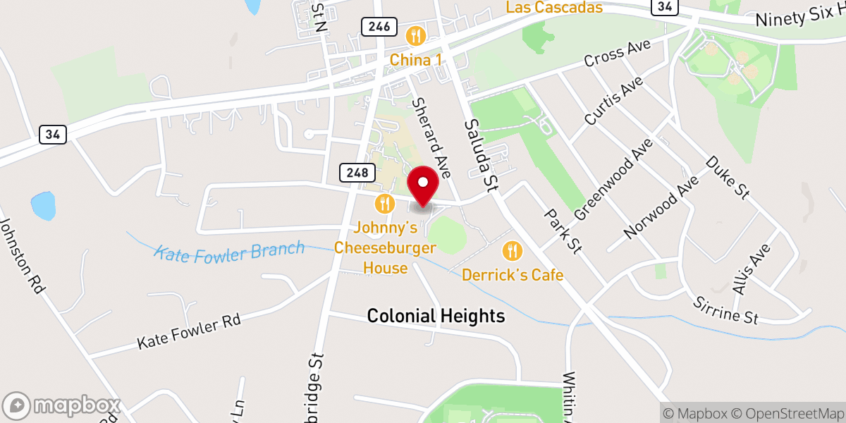 Map showing location of Ninety Six Pentecostal Holiness Church