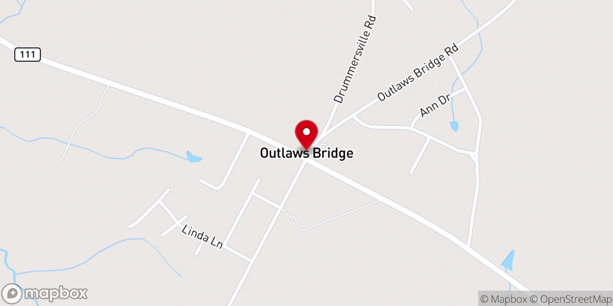 Map showing location of Outlaws Bridge Church