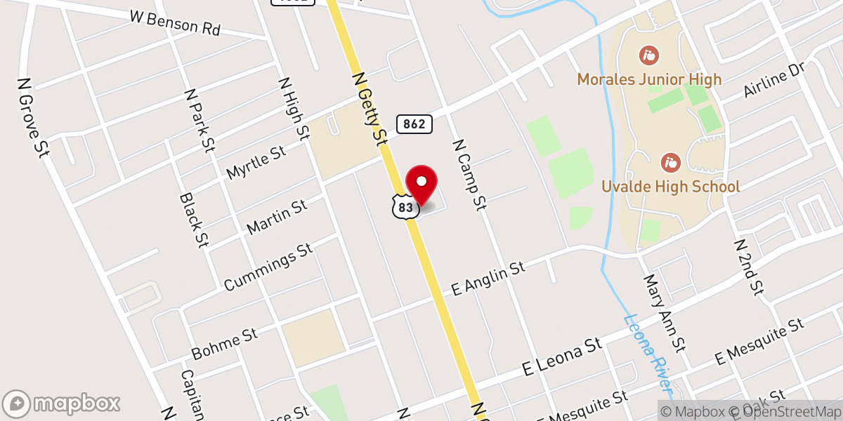 Map showing location of Trinity Fellowship of Uvalde Church