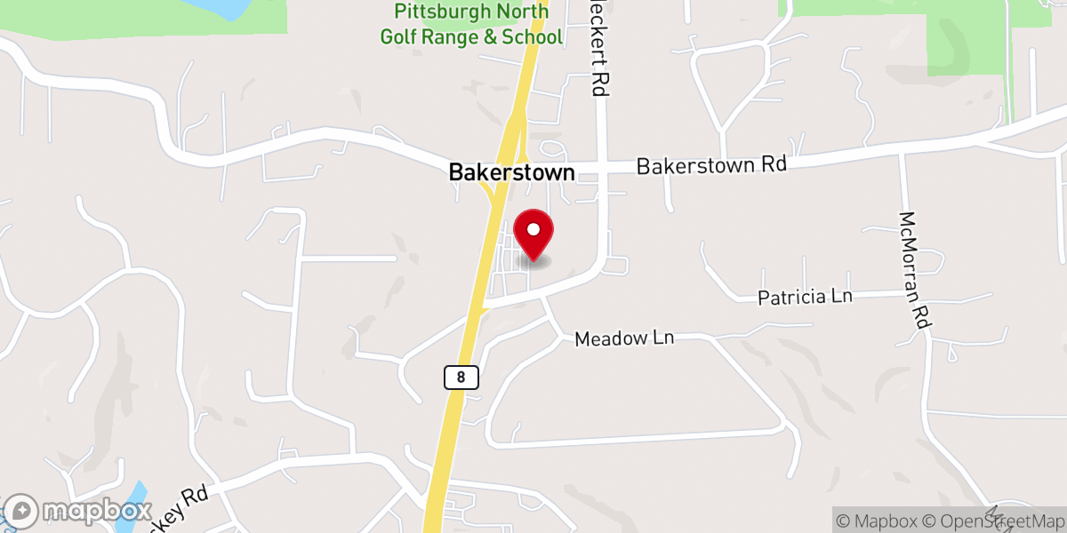 Map showing location of First Presbyterian Church of Bakerstown