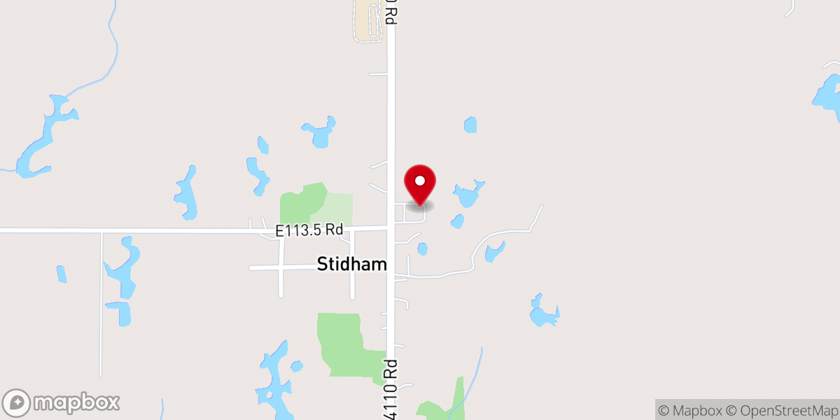 Map showing location of Stidham Baptist Church