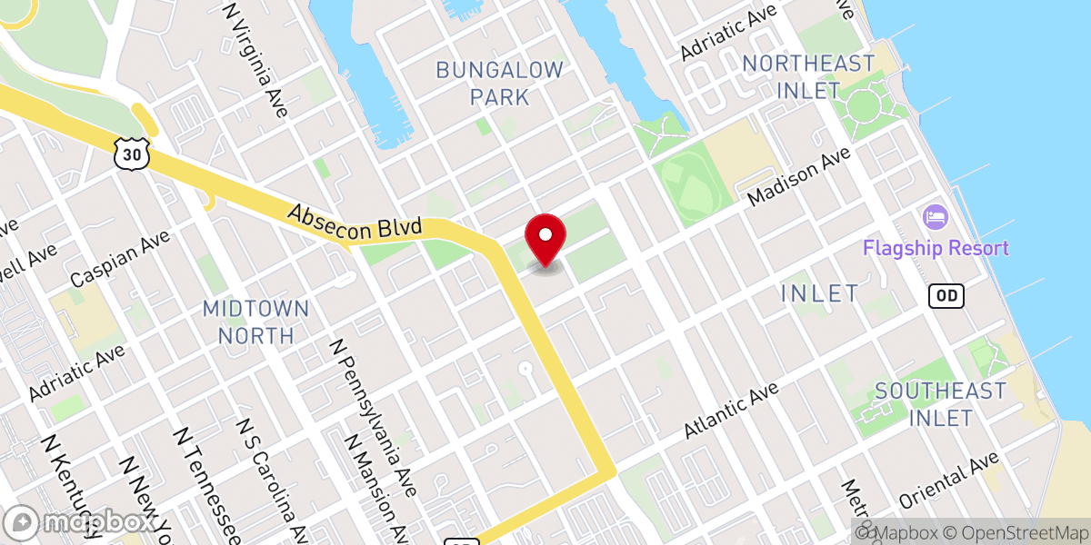 Map showing location of New Hope Baptist Church of Atlantic City