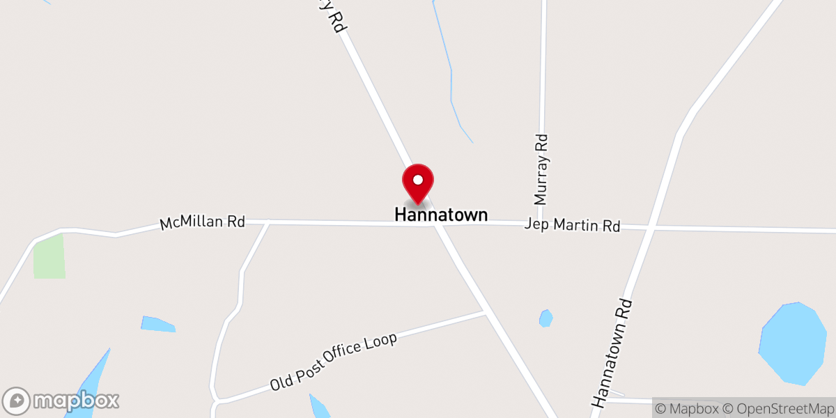Map showing location of Hannatown Church