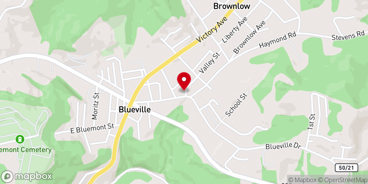Map showing location of Blueville United Methodist Church