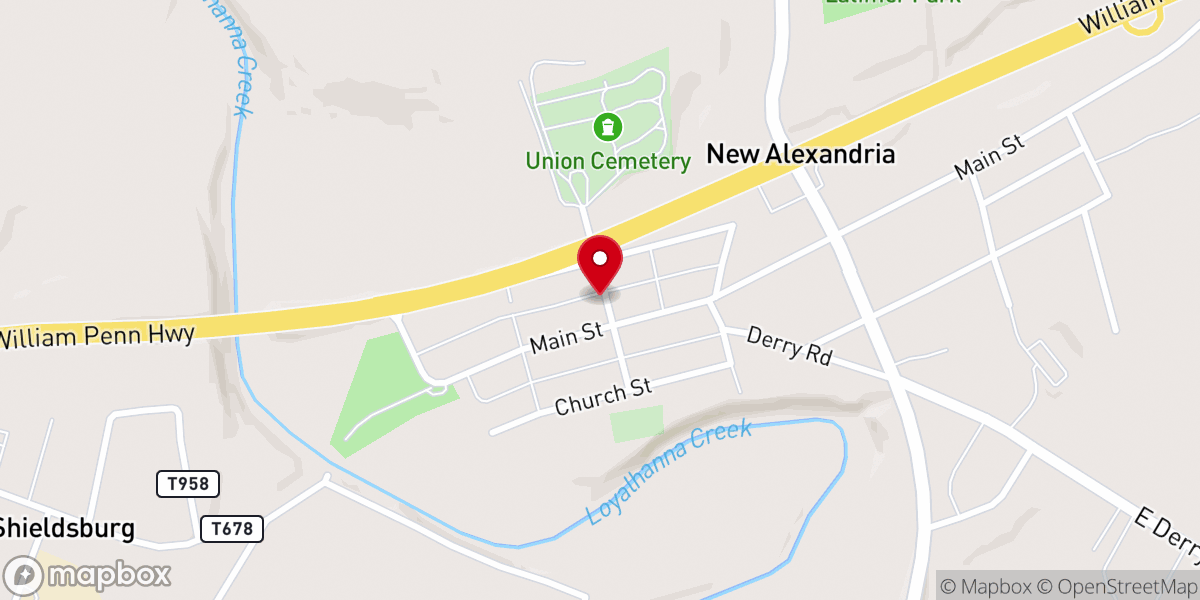 Map showing location of New Alexandria United Methodist