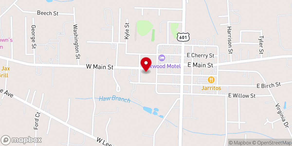Map showing location of Yadkinville Presbyterian Church