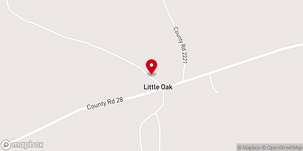 Map showing location of Little Oak Methodist Church