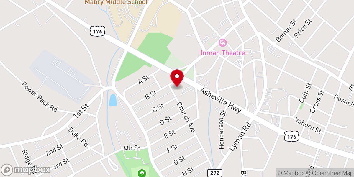 Map showing location of Inman Mills Baptist Church