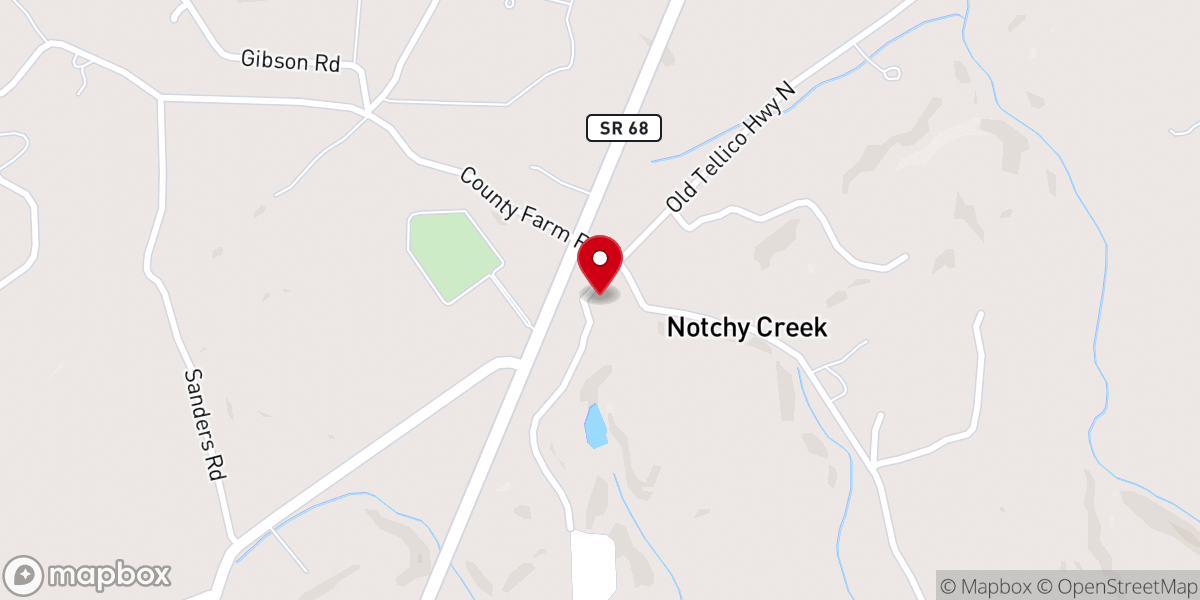 Map showing location of Notchey Creek Baptist Church