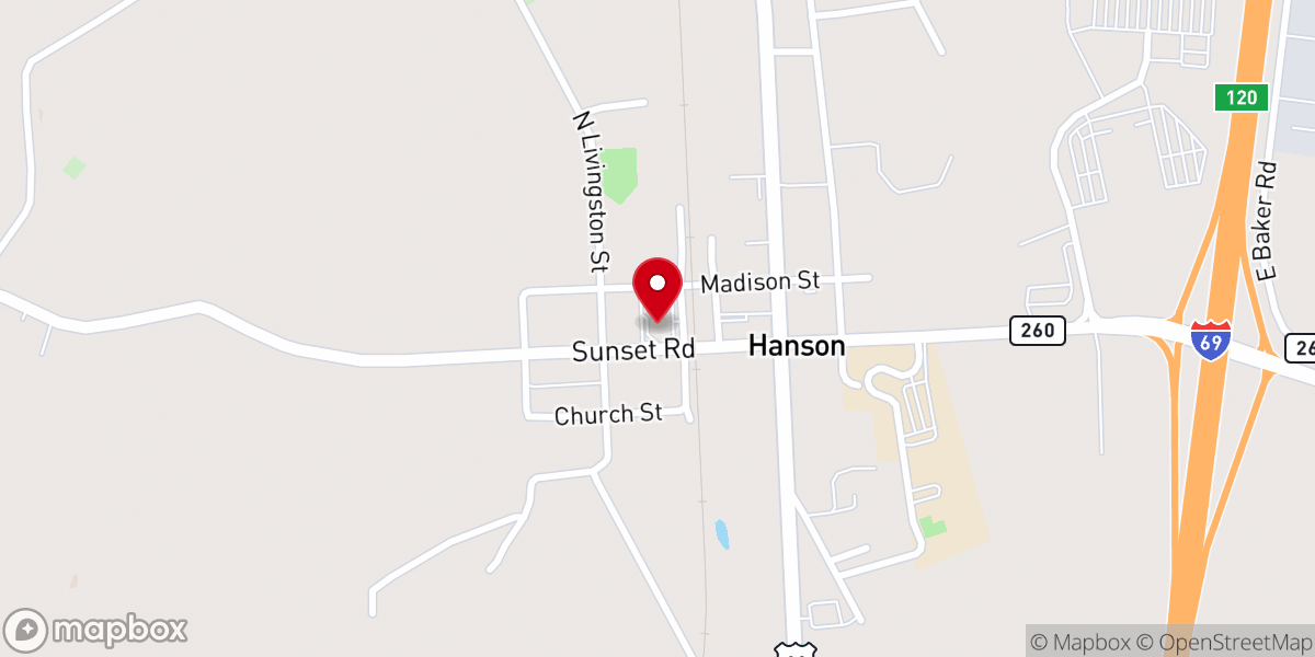 Map showing location of Hanson Baptist Church