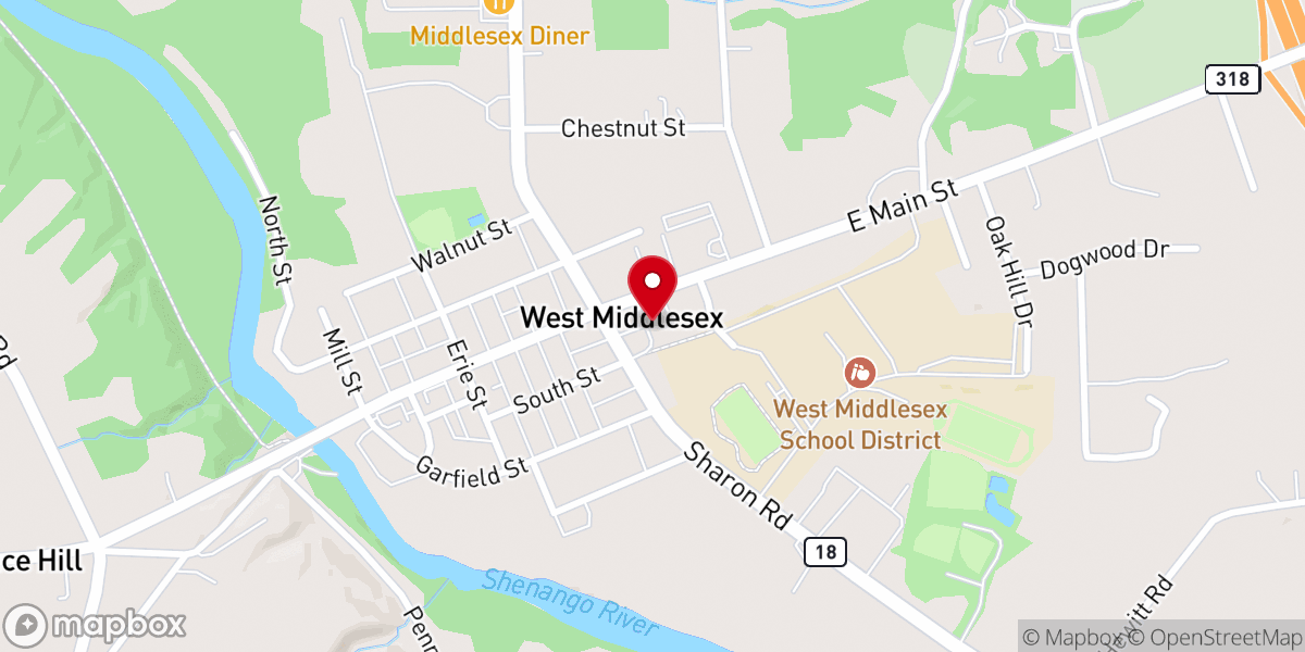 Map showing location of Presbyterian Church of W Middlesex