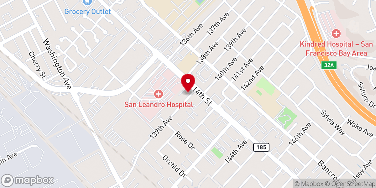 Map showing location of Unity Church of San Leandro