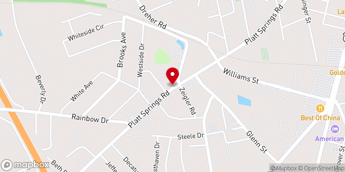 Map showing location of West Side Baptist Church
