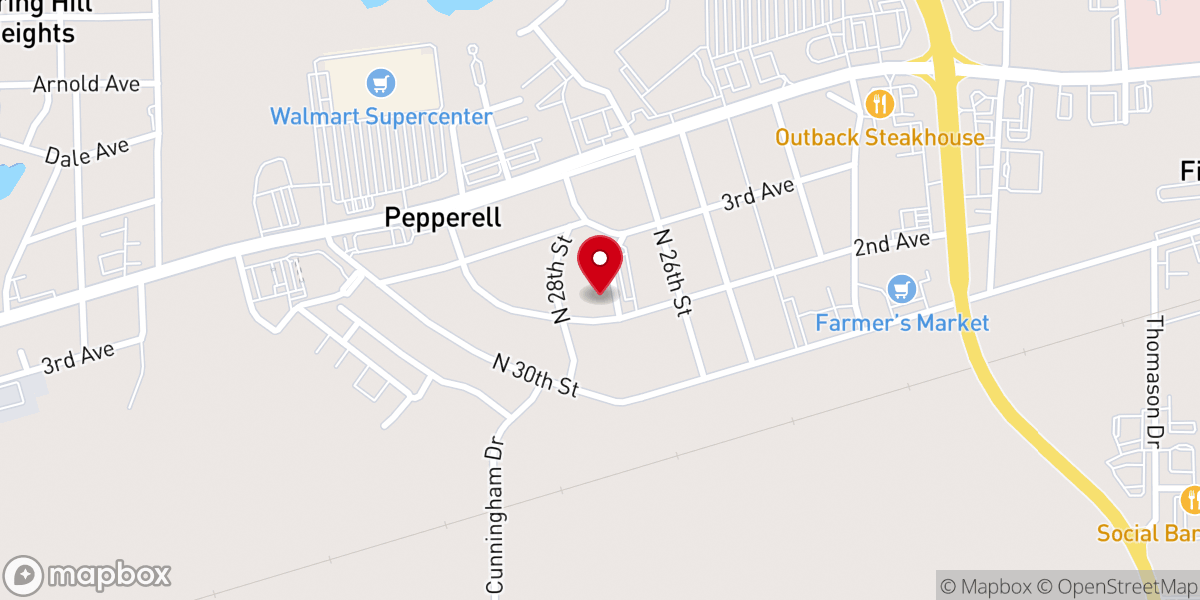 Map showing location of Pepperell Baptist Church