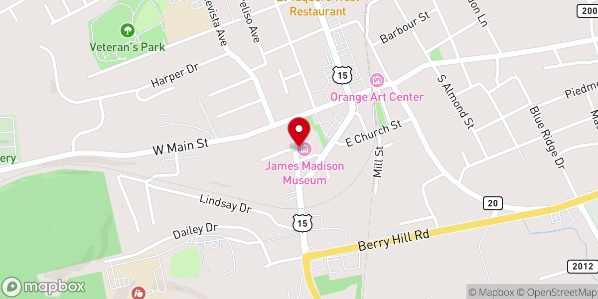 Map showing location of James Madison Museum of Orange County Heritage