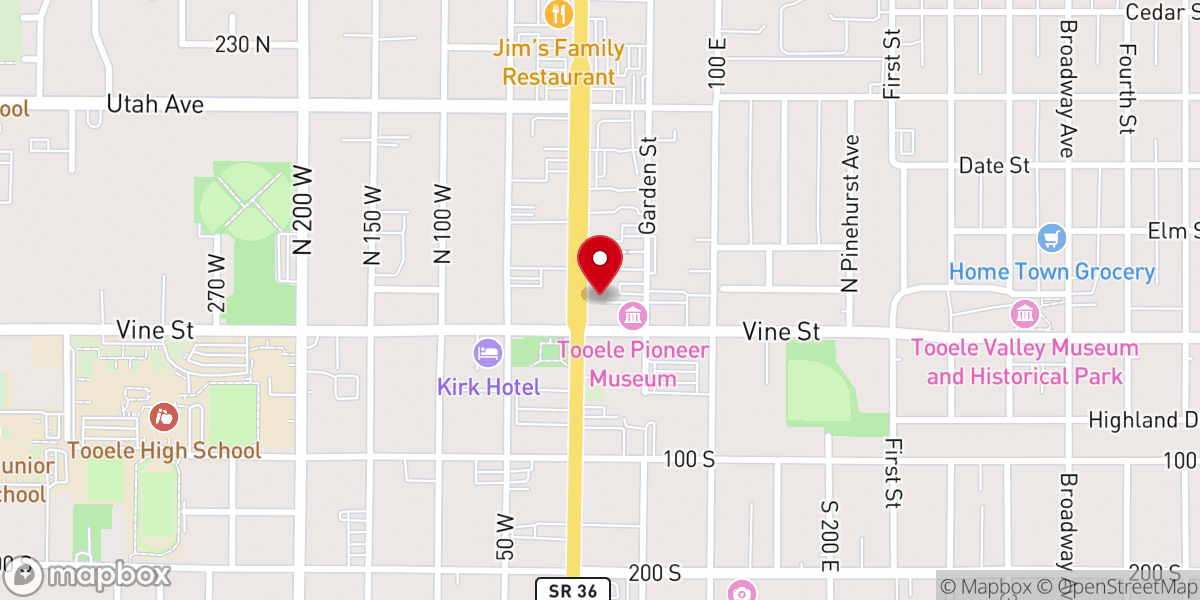 Map showing location of Tooele Potter's House Christian Center