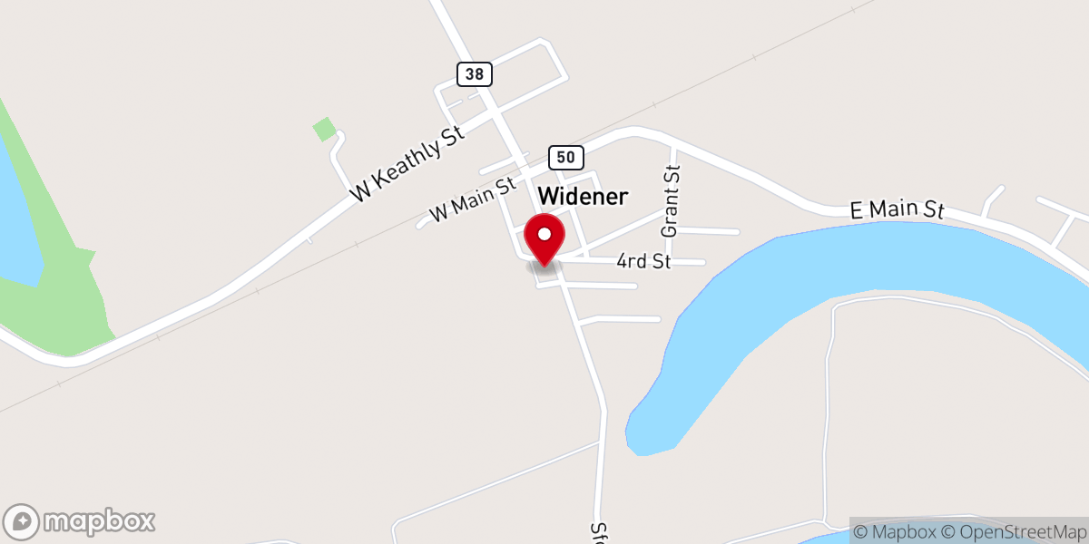 Map showing location of Widener Baptist Church