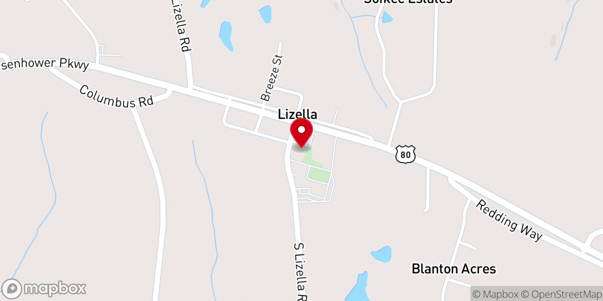 Map showing location of Lizella Methodist Church