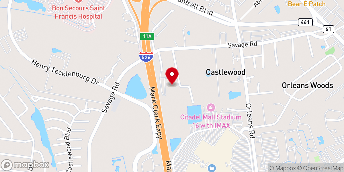 Map showing location of Charleston Baptist Church
