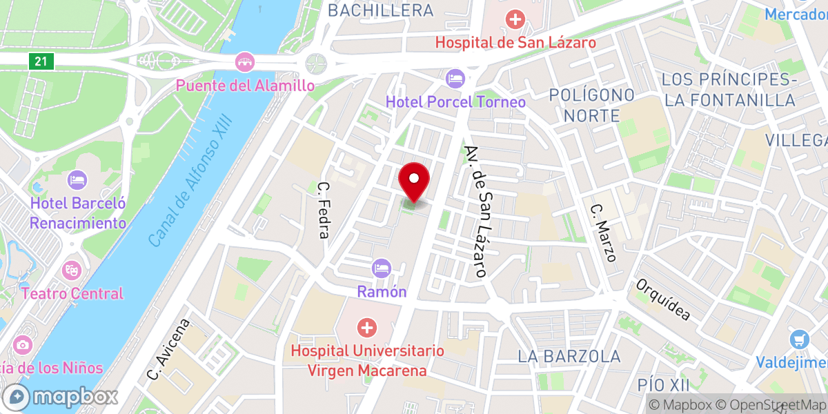 Map showing location of G.F. Santo Lignum Crucis, Ntro. Padre Jesús de la Piedad, Ntra. Sra. de la Salud y Esperanza y San Juan Evangelista