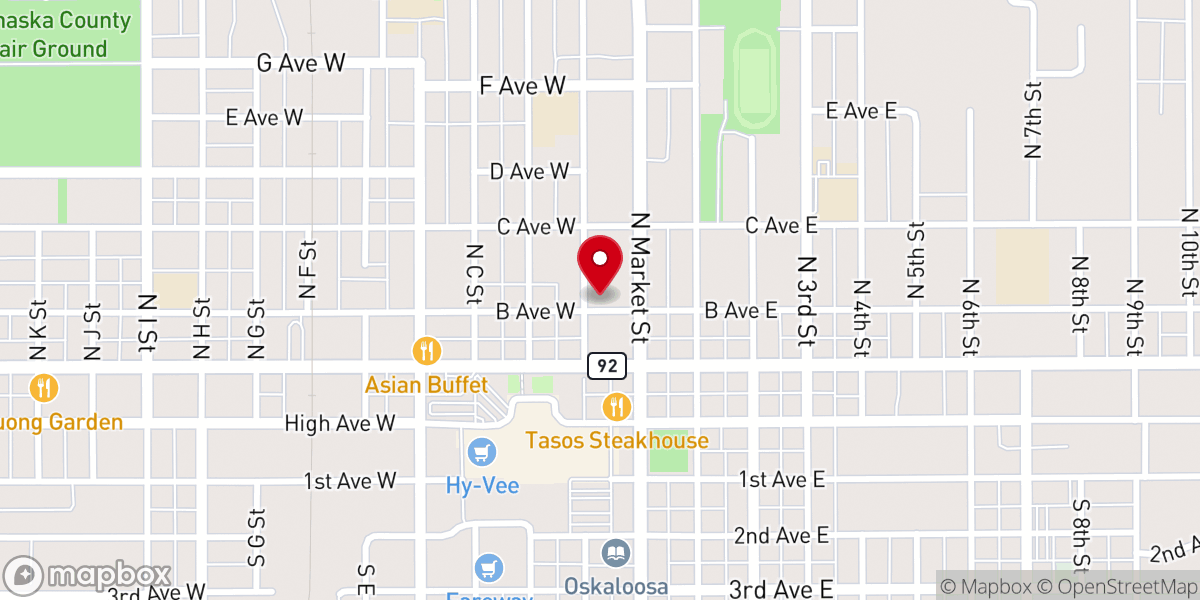 Map showing location of Oskaloosa Community Church of the Christian and Missionary Alliance